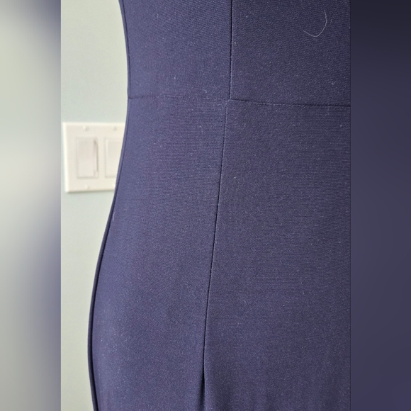 Xscape Navy sheath long dress #1591x off the shoulder structured V-neck sz 6 - Picture 9 of 14